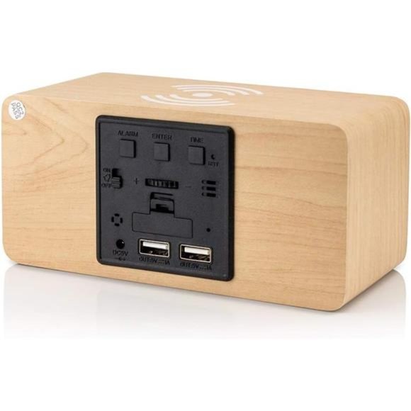 Alarm Clock with Qi Wireless Charging Pad Compatible with iPhone Samsung Wood - Picture 2 of 7